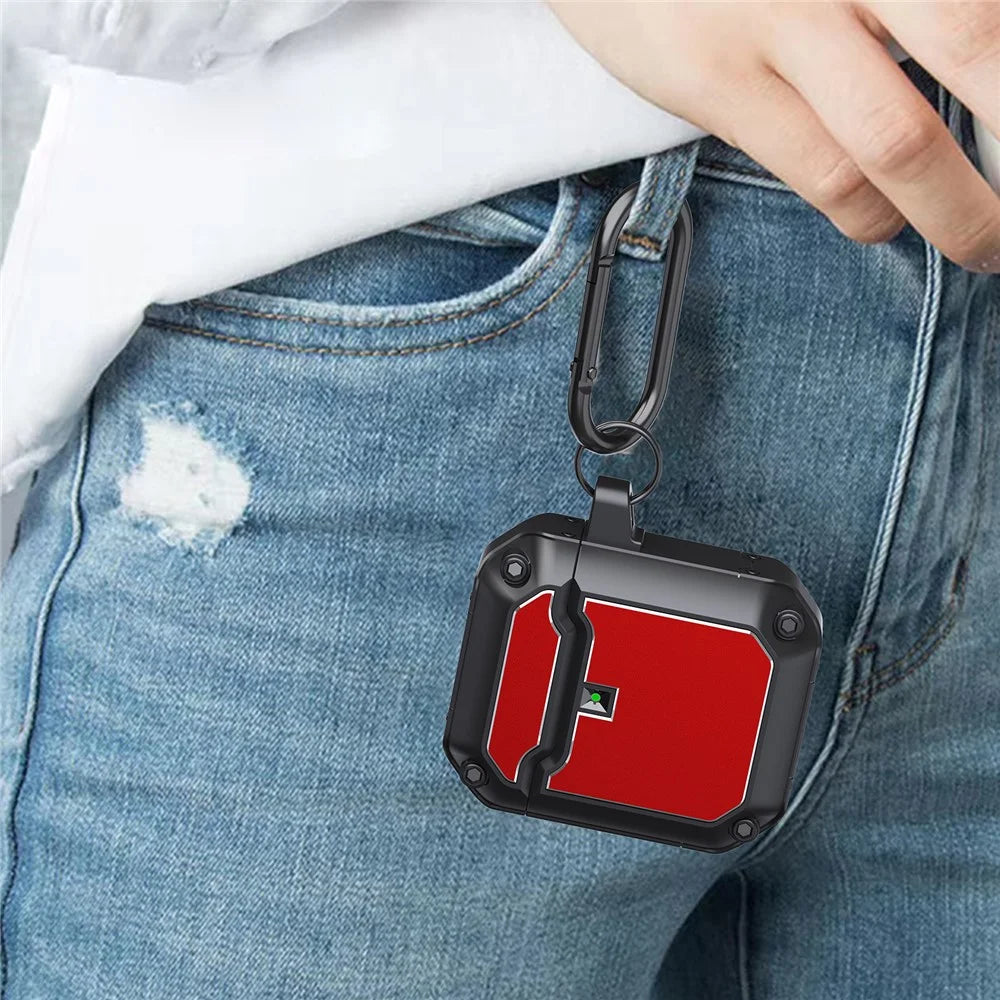 For Apple AirPods with Charging Case (2016) / with Charging Case (2019) / with Wireless Charging Case (2019) Earbud Case Full-Body TPU + Hardware Protective Cover with Carabiner Clip - Red - 7
