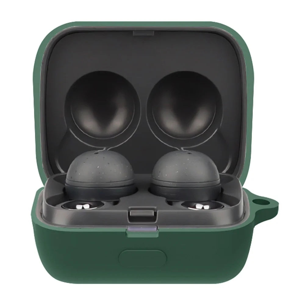 For Sony WF-L900 Earphone Charging Box Silicone Protective Case Bluetooth-compatible Earbuds Cover with Buckle - Blackish Green - 1