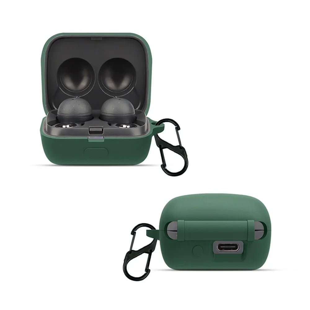 For Sony WF-L900 Earphone Charging Box Silicone Protective Case Bluetooth-compatible Earbuds Cover with Buckle - Blackish Green - 3