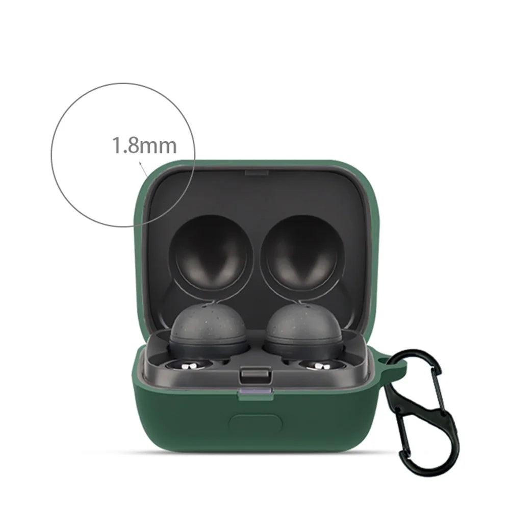 For Sony WF-L900 Earphone Charging Box Silicone Protective Case Bluetooth-compatible Earbuds Cover with Buckle - Blackish Green - 4