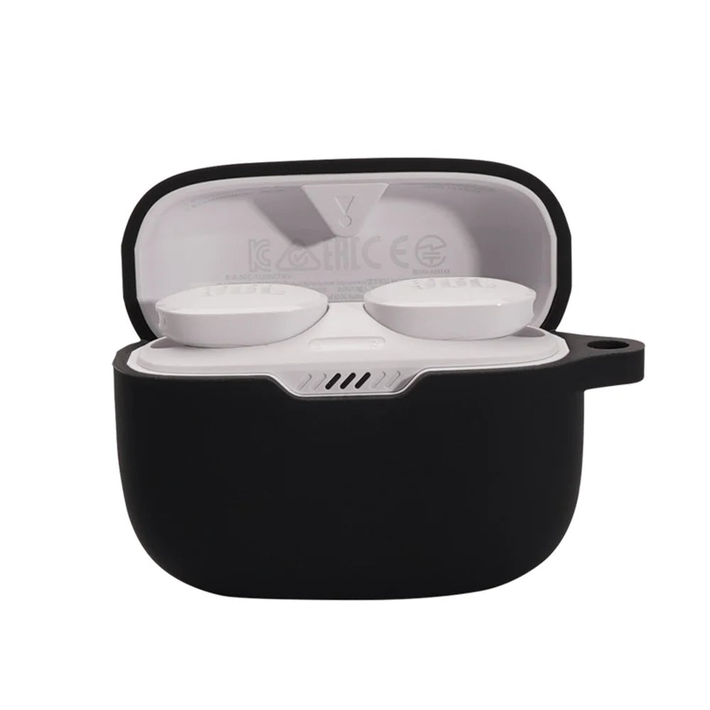 For JBL TUNE 130NC Bluetooth-compatible Earphone Silicone Protective Case Headphone Anti-fall Cover with Anti-lost Buckle - Black - 1