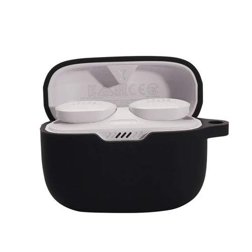 For JBL TUNE 130NC Bluetooth-compatible Earphone Silicone Protective Case Headphone Anti-fall Cover with Anti-lost Buckle - Black - 1
