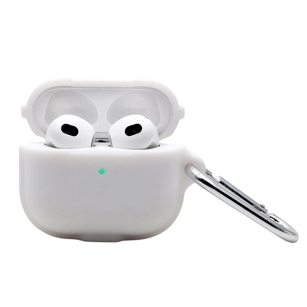 For Apple AirPods 3 Case Cover Portable Protective Case Earbuds Soft Silicone Protector with Keychain - White - 1