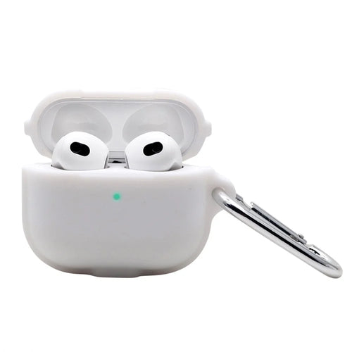 For Apple AirPods 3 Case Cover Portable Protective Case Earbuds Soft Silicone Protector with Keychain - White - 1
