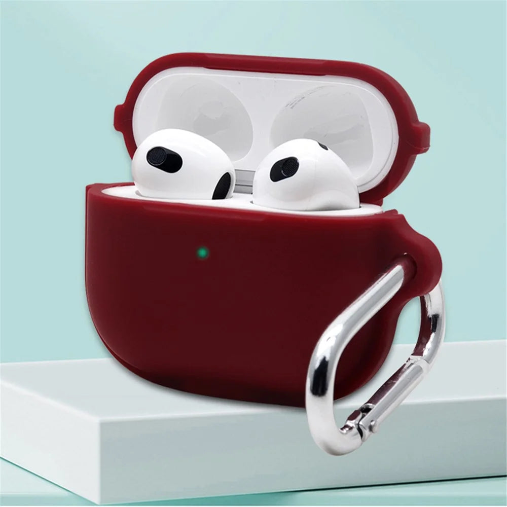 For Apple AirPods 3 Case Cover Portable Protective Case Earbuds Soft Silicone Protector with Keychain - White - 2