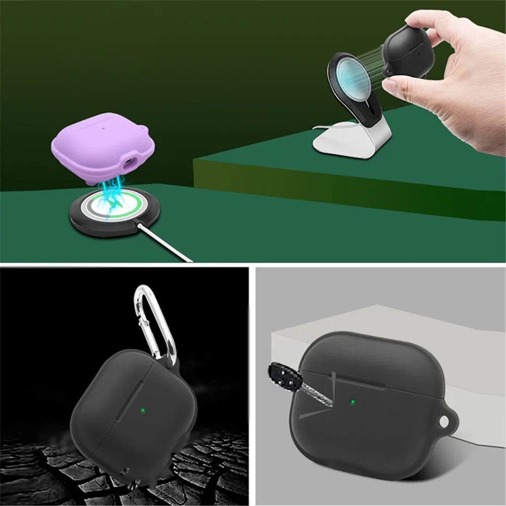 For Apple AirPods 3 Case Cover Portable Protective Case Earbuds Soft Silicone Protector with Keychain - White - 6