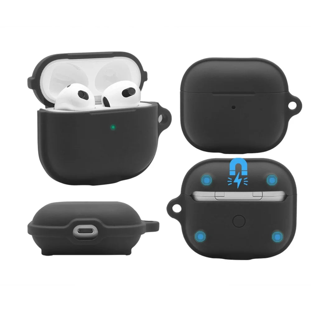 For Apple AirPods 3 Case Cover Portable Protective Case Earbuds Soft Silicone Protector with Keychain - White - 7