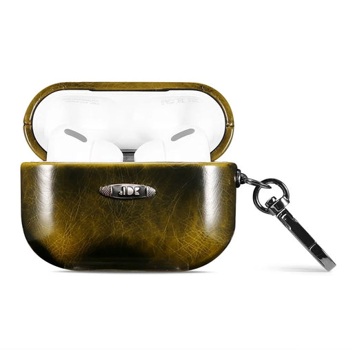 For Apple AirPods Pro Earphone Protective Case Waxy PU Leather Earbuds Charging Box Anti-scratch Cover with Hanging Buckle - Yellow - 1
