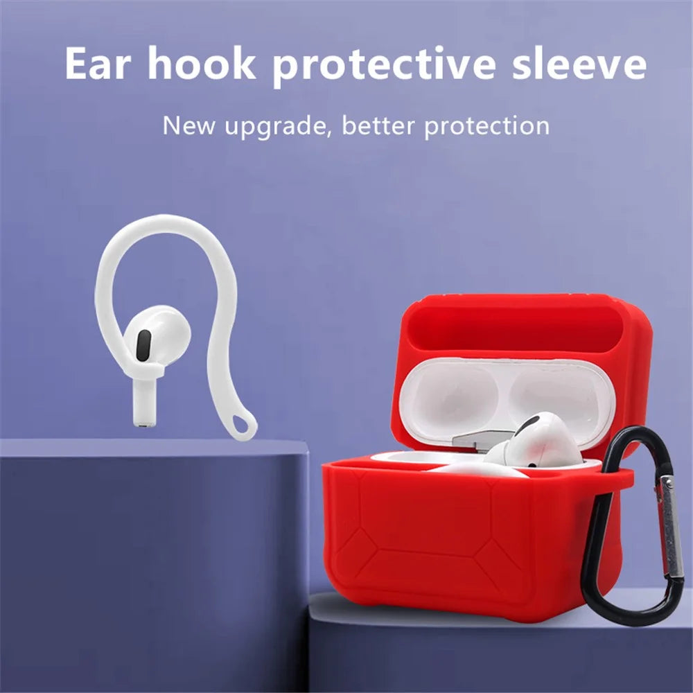 For Apple AirPods Pro 3-in-1 Silicone Protective Case + Ear-Hook + Anti-Lost Carabiner Protection Set - Red - 3