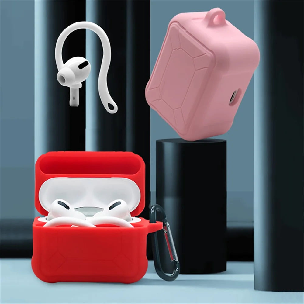 For Apple AirPods Pro 3-in-1 Silicone Protective Case + Ear-Hook + Anti-Lost Carabiner Protection Set - Red - 4