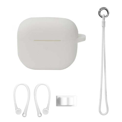 4Pcs/Set For Apple AirPods 3 Protective Case Set Earbuds Soft Silicone Protector Kit with Wrist Strap/Strap Buckle/Ear Hook - White - 1