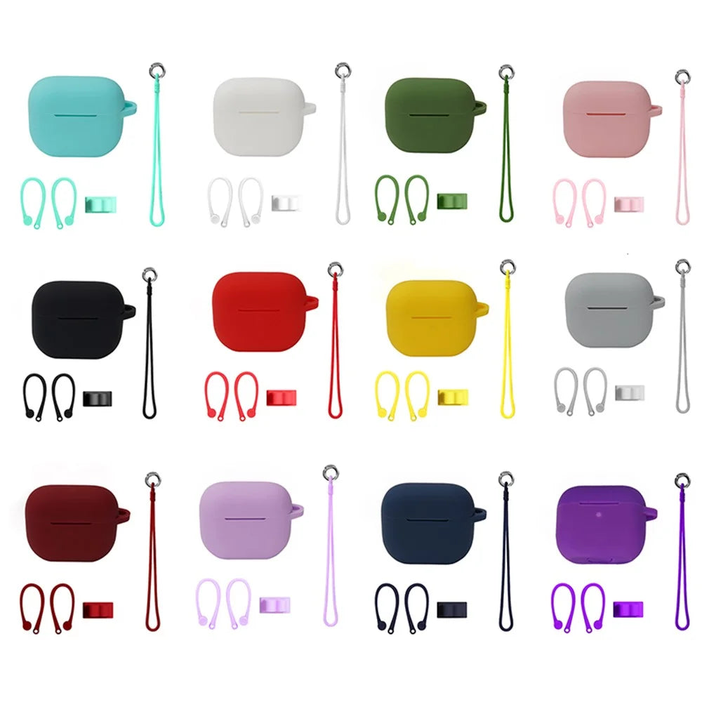 4Pcs/Set For Apple AirPods 3 Protective Case Set Earbuds Soft Silicone Protector Kit with Wrist Strap/Strap Buckle/Ear Hook - White - 5