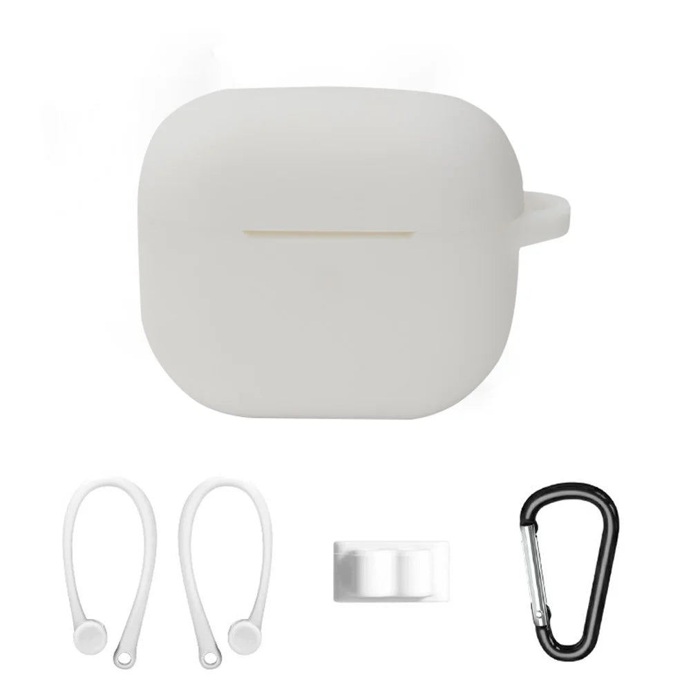 4Pcs/Set For Apple AirPods 3 Portable Protective Case Set Earbuds Soft Silicone Protector Kit with Carabiner/Ear Hook/Strap Buckle - White - 1