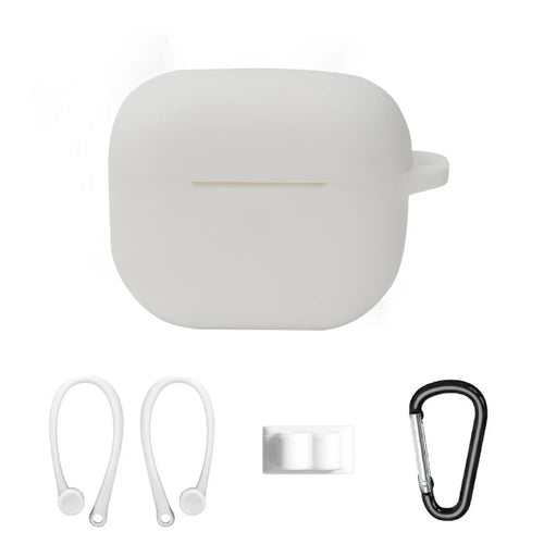 4Pcs/Set For Apple AirPods 3 Portable Protective Case Set Earbuds Soft Silicone Protector Kit with Carabiner/Ear Hook/Strap Buckle - White - 1