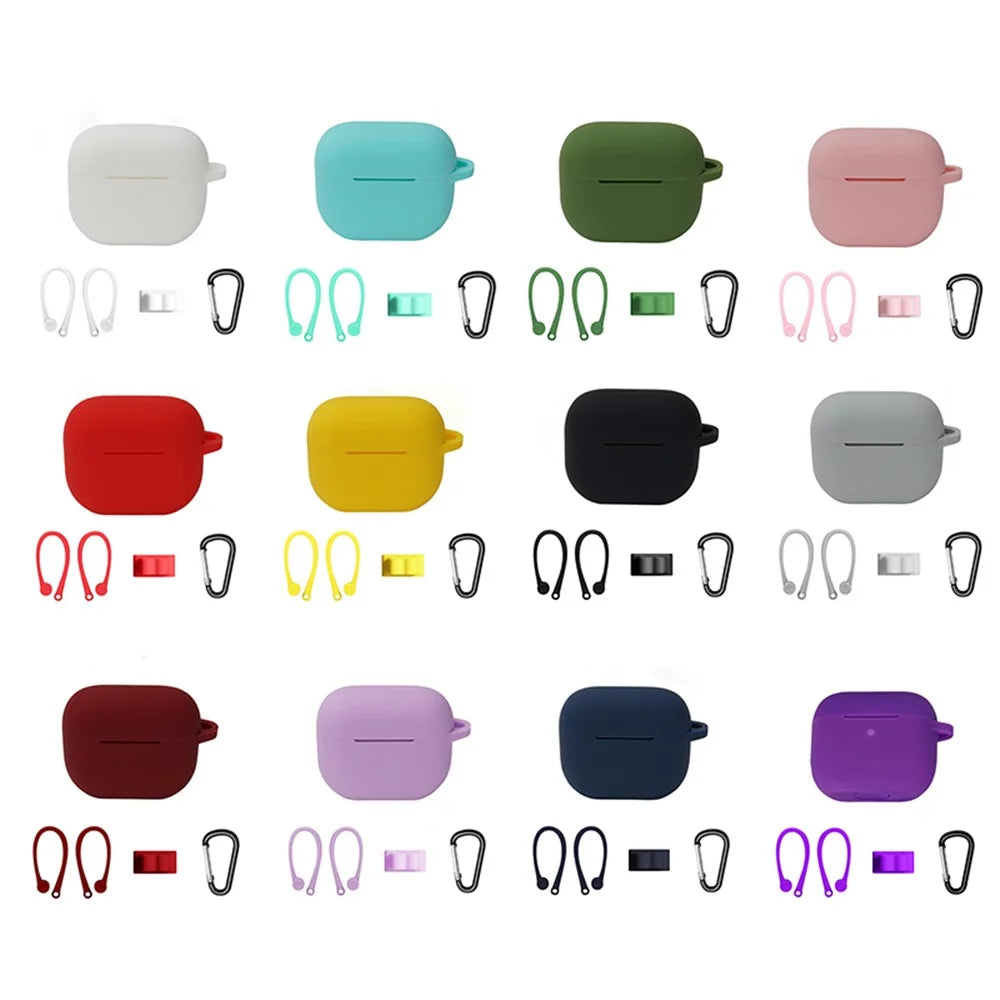 4Pcs/Set For Apple AirPods 3 Portable Protective Case Set Earbuds Soft Silicone Protector Kit with Carabiner/Ear Hook/Strap Buckle - White - 5