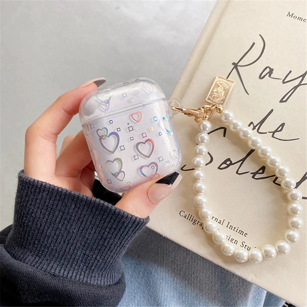 For Apple AirPods with Charging Case (2016)/(2019) / AirPods with Wireless Charging Case (2019) TPU Protective Cover Electroplating Transparent Love Heart Pattern Earphone Case Sleeve with Bracelet - 5