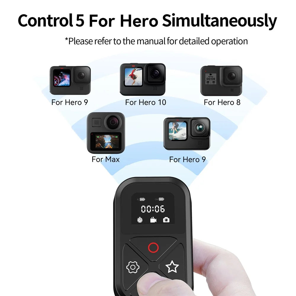 TELESIN GP-RMT-T10 T10 80M WiFi Bluetooth-compatible Remote Controller with Display for GoPro Hero 9 / 10 / 11 / 8 / Max - 5