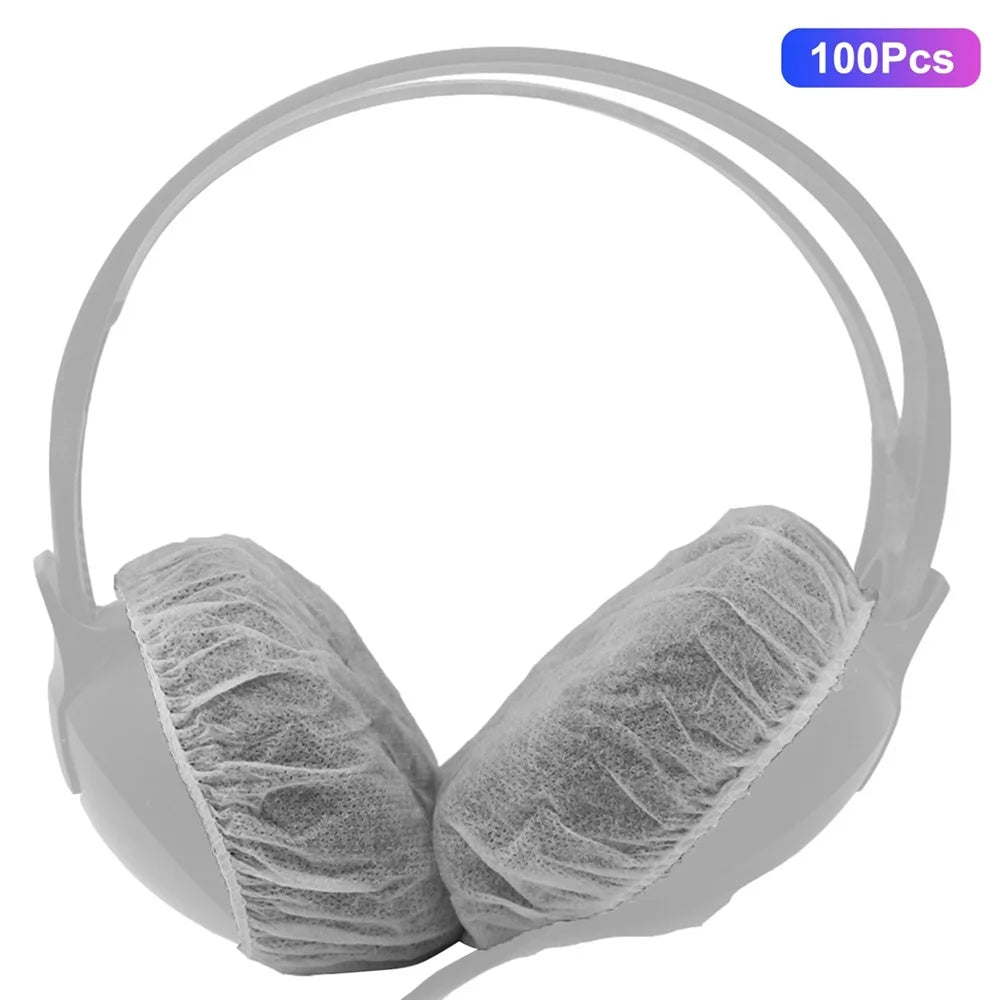 100Pcs/Set Non-Woven Sanitary Headset Ear Cover Disposable Stretch Covers Dust-proof for On-Ear Headphones with 6.5-7.5cm Earpads - 1