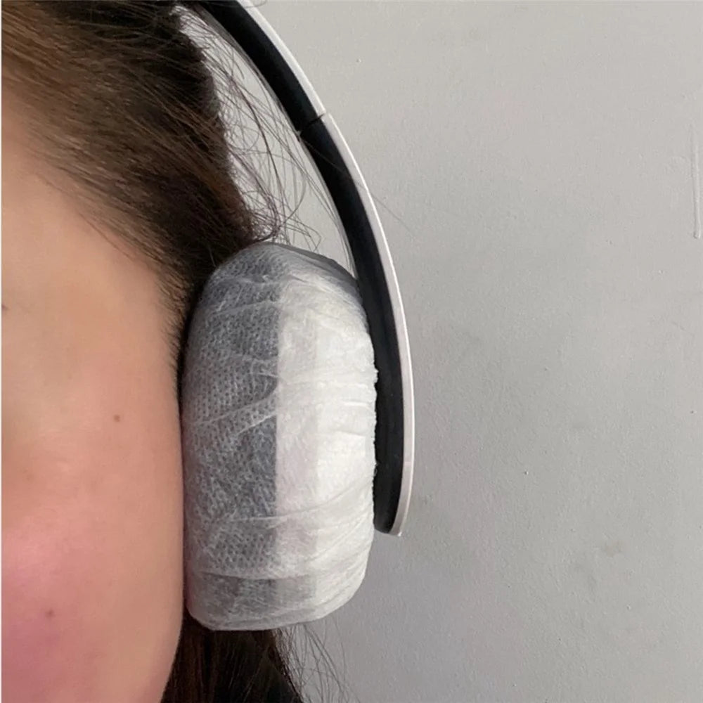 100Pcs/Set Non-Woven Sanitary Headset Ear Cover Disposable Stretch Covers Dust-proof for On-Ear Headphones with 6.5-7.5cm Earpads - 6
