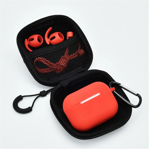 5Pcs/Set for Apple AirPods Pro Bluetooth-compatible Earphones Silicone Protective Case with Carabiner+Anti-lost Rope+Storage Case/Ear Cap - Midnight Green - 2