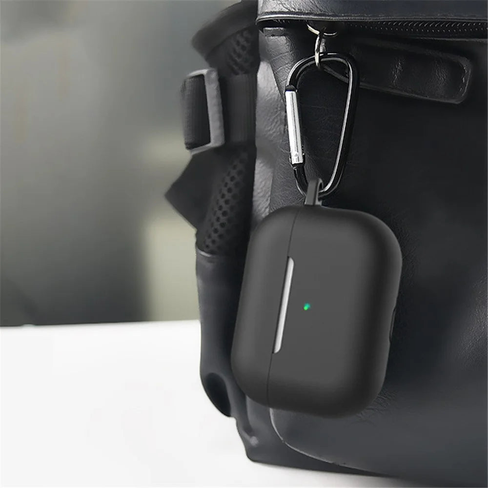 5Pcs/Set for Apple AirPods Pro Bluetooth-compatible Earphones Silicone Protective Case with Carabiner+Anti-lost Rope+Storage Case/Ear Cap - Midnight Green - 4