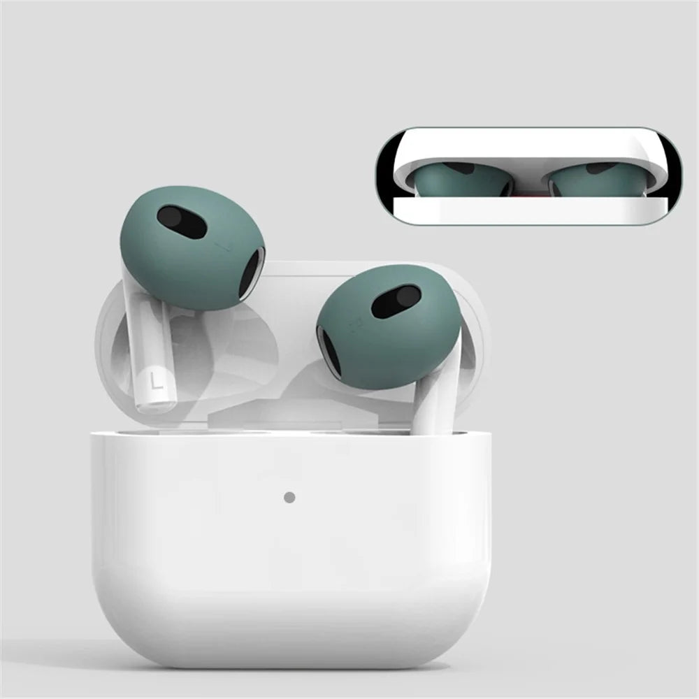 For Apple AirPods 3 + for AirTag 2-in-1 Silicone Protective Cover Drop-proof Dust-proof Case with Carabiner and Ear Caps - Midnight Blue - 4