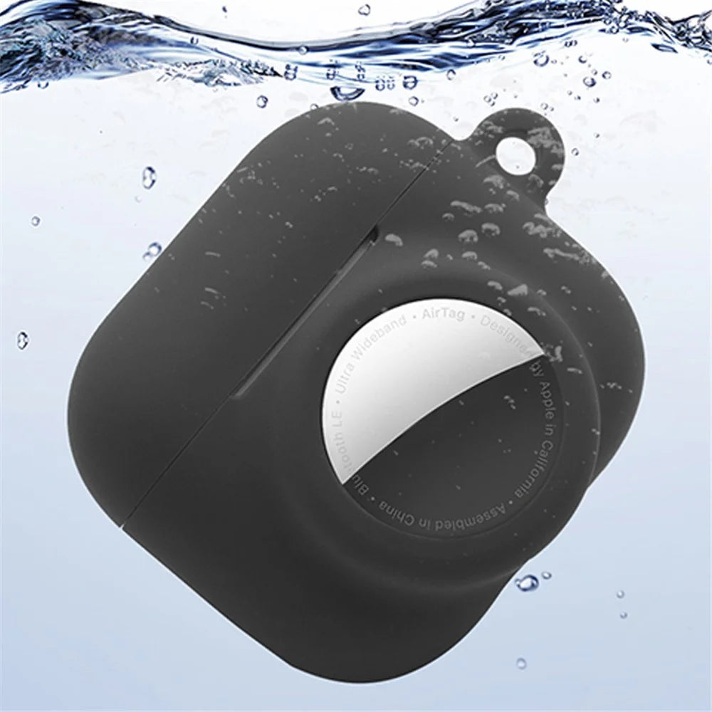 For Apple AirPods 3 + for AirTag 2-in-1 Silicone Protective Cover Drop-proof Dust-proof Case with Carabiner and Ear Caps - Midnight Blue - 7