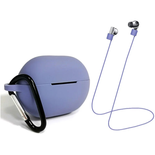 3Pcs/Set For Huawei Freebuds Pro Case Set Earbuds Soft Silicone Protective Kit with Neck Strap/Carabiner - Light Purple - 1