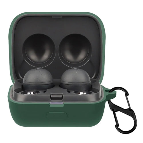 For Sony LinkBuds Earphone Silicone Case Solid Color Earbuds Charging Box Protective Cover with Buckle - Blackish Green - 1