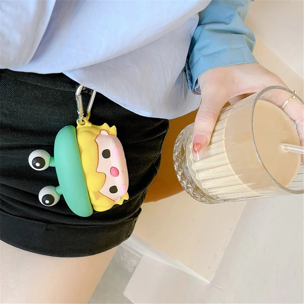 For Apple AirPods 3 Cute Frog Design Earphone Silicone Case Charging Box Protective Cover with Hook - 4