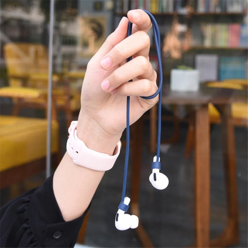 For Apple AirPods Pro + for AirTag 2-in-1 Silicone Protective Cover Anti-drop Case with Earphone Anti-lost Rope - Sky Blue/White Rope - 2