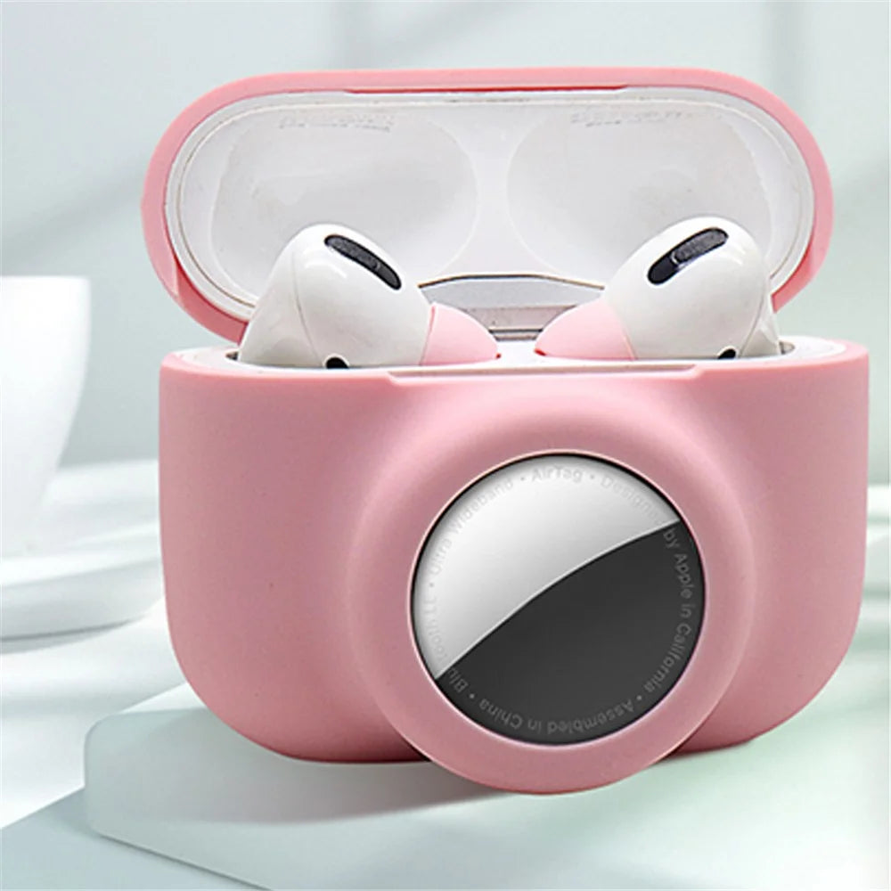 For Apple AirPods Pro + for AirTag 2-in-1 Silicone Protective Cover Anti-drop Case with Earphone Anti-lost Rope - Sky Blue/White Rope - 7