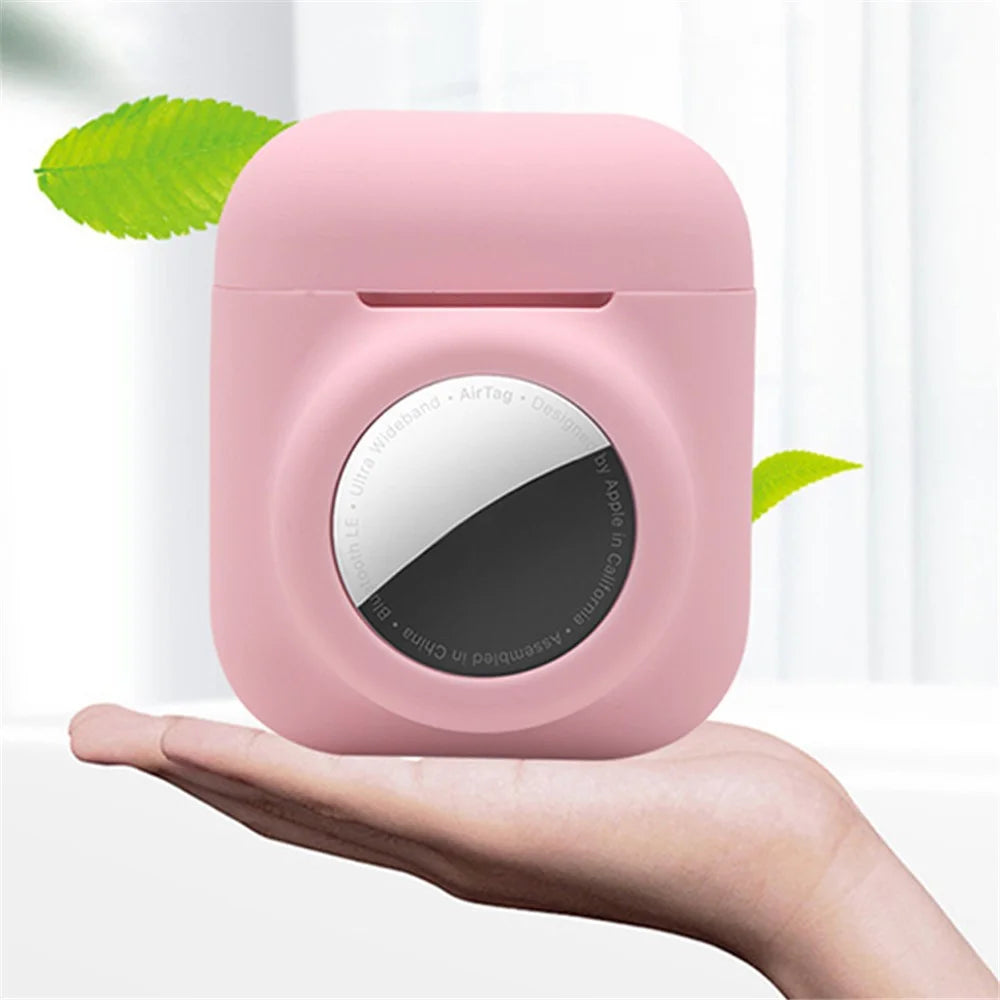 For AirPods with Wireless Charging Case (2019)/AirPods with Charging Case (2019)/(2016) + for AirTag 2-in-1 Silicone Protective Cover Case with Earphone Anti-lost Rope - Luminous Green/White Rope - 7