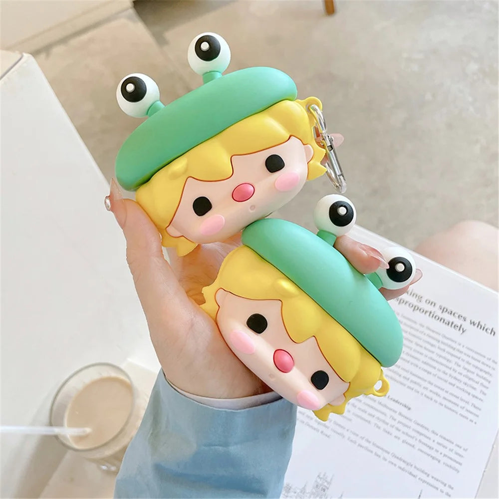 For Apple AirPods Pro Cute Frog Design Earphone Anti-scratch Soft Silicone Protective Case Charging Box Cover with Hook - 5