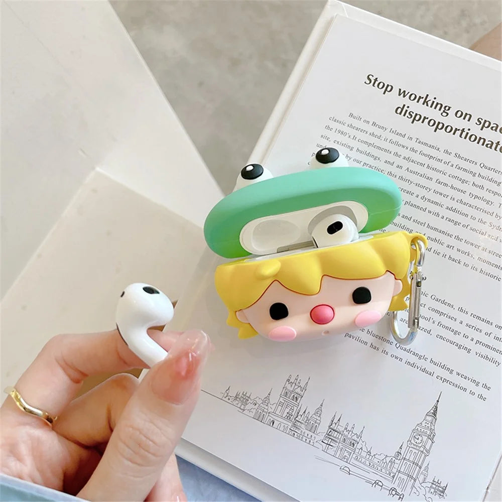 For Apple AirPods Pro Cute Frog Design Earphone Anti-scratch Soft Silicone Protective Case Charging Box Cover with Hook - 6