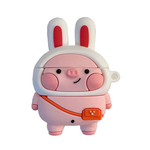 For Apple AirPods with Charging Case (2016)/(2019)/AirPods with Wireless Charging Case (2019) Cute Pig Design Earphone Silicone Case Anti-fall Protective Cover with Hook - 1