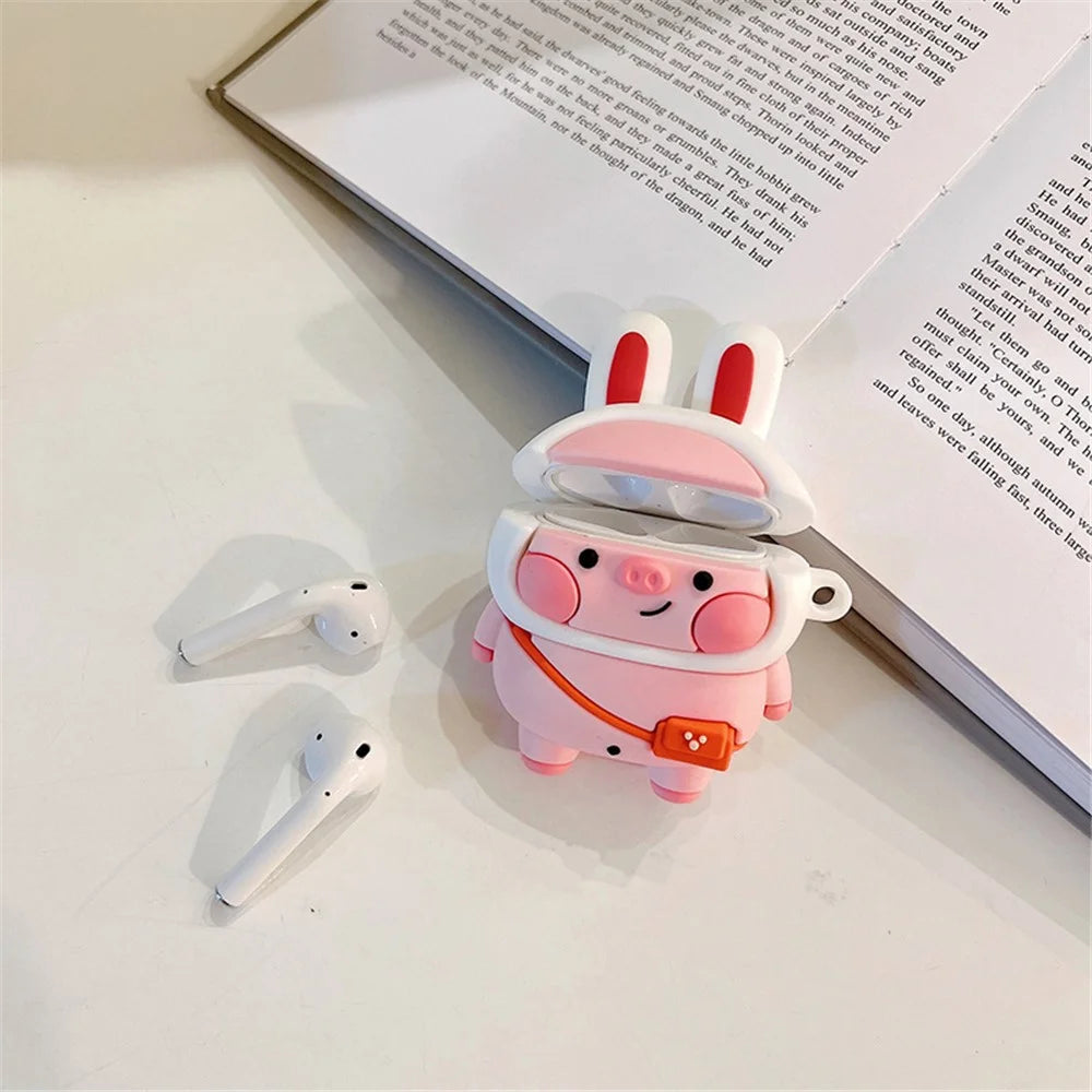 For Apple AirPods with Charging Case (2016)/(2019)/AirPods with Wireless Charging Case (2019) Cute Pig Design Earphone Silicone Case Anti-fall Protective Cover with Hook - 5