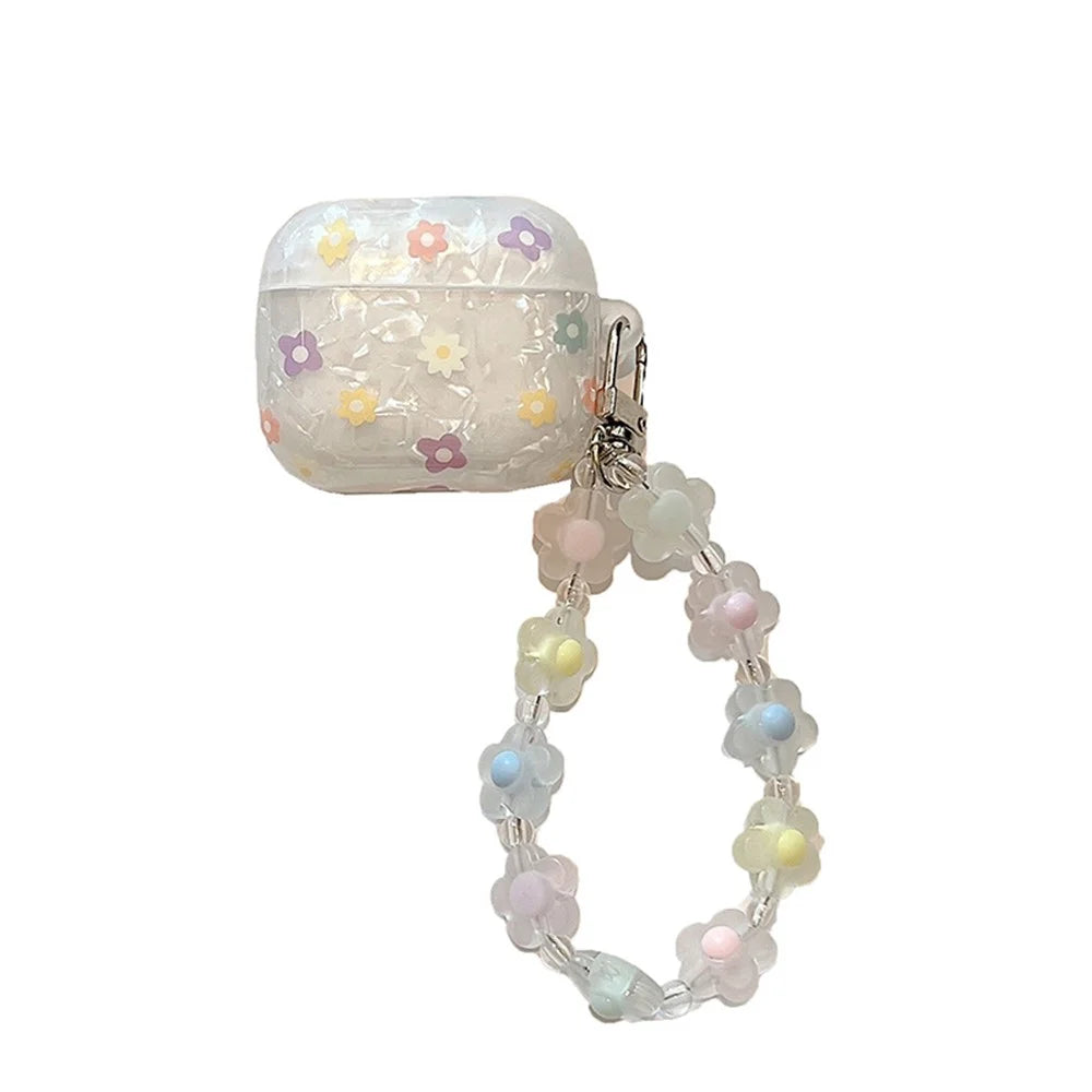 For Apple AirPods 3 Stylish Flower Pattern Bluetooth-compatible Earphone TPU Protective Cover Flower Hand Strap Design Case - 1