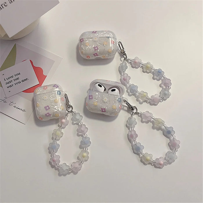For Apple AirPods 3 Stylish Flower Pattern Bluetooth-compatible Earphone TPU Protective Cover Flower Hand Strap Design Case - 2