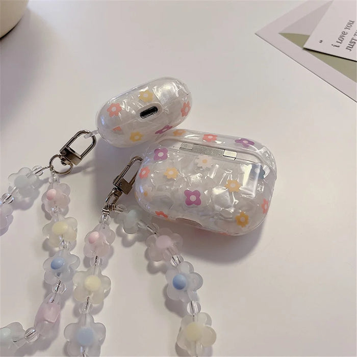For Apple AirPods 3 Stylish Flower Pattern Bluetooth-compatible Earphone TPU Protective Cover Flower Hand Strap Design Case - 4