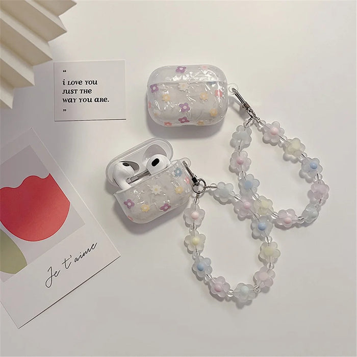 For Apple AirPods 3 Stylish Flower Pattern Bluetooth-compatible Earphone TPU Protective Cover Flower Hand Strap Design Case - 5