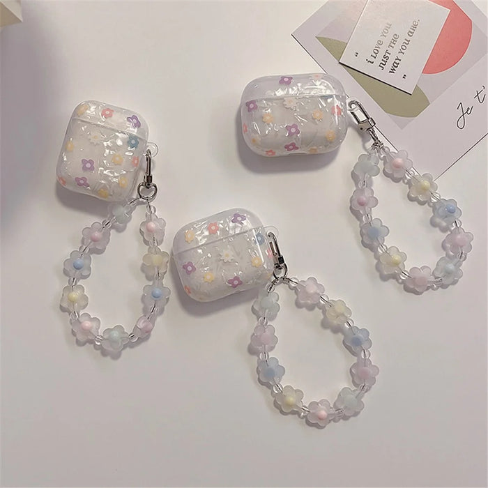 For Apple AirPods 3 Stylish Flower Pattern Bluetooth-compatible Earphone TPU Protective Cover Flower Hand Strap Design Case - 6