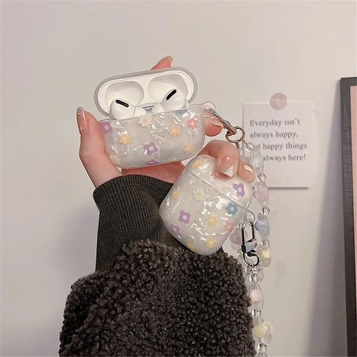 For Apple AirPods Pro Flower Pattern Anti-fall TPU Bluetooth-compatible Earphone Cover Flower Hand Strap Design Protective Case - 1