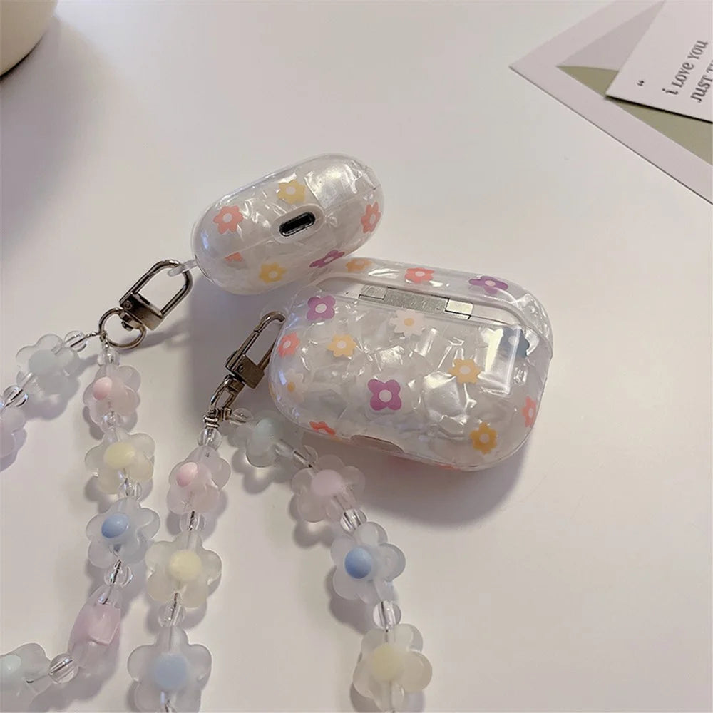 For Apple AirPods Pro Flower Pattern Anti-fall TPU Bluetooth-compatible Earphone Cover Flower Hand Strap Design Protective Case - 3