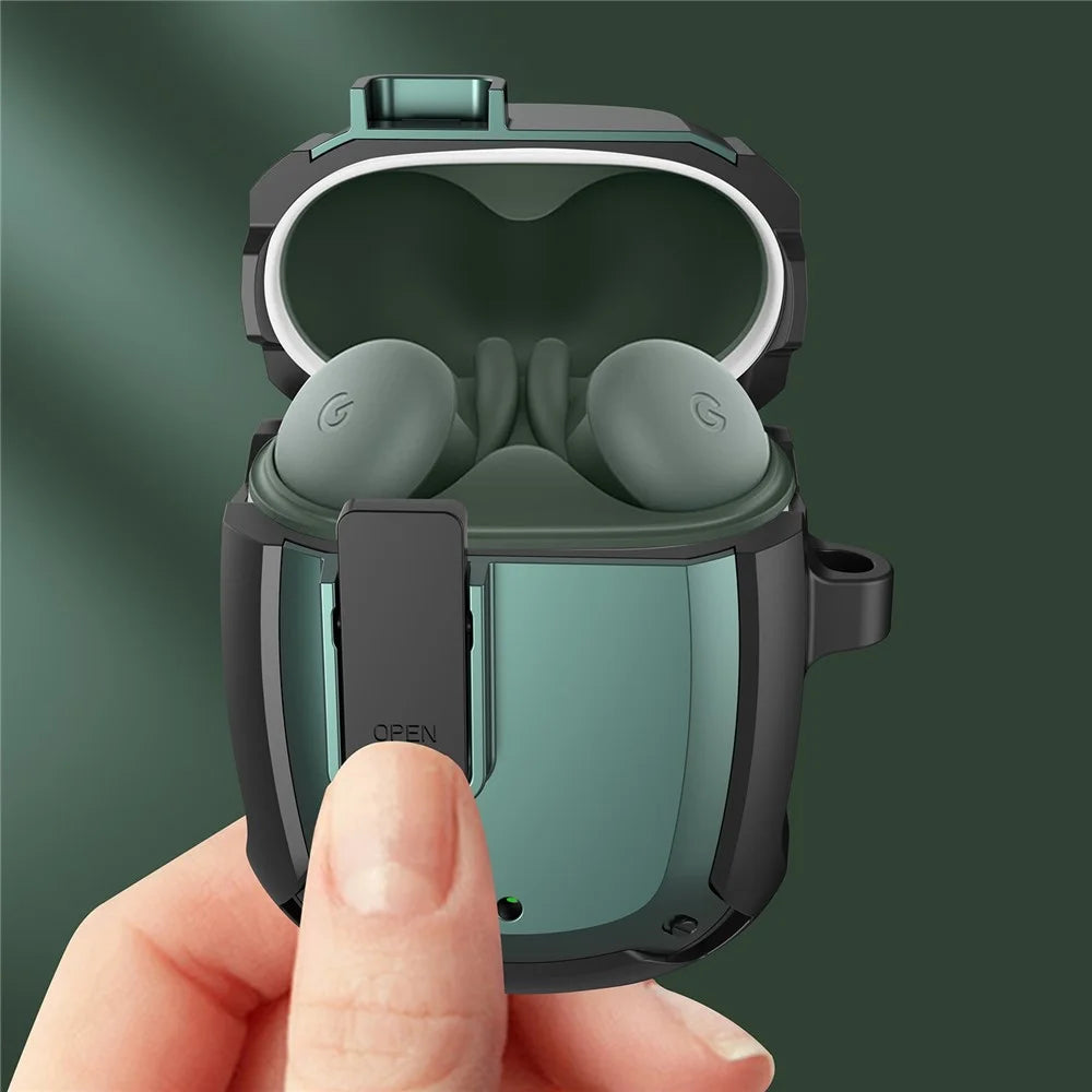 For Google Pixel Buds 2 Snap-on Lid Design Wireless Earphone Protective Case Anti-drop Shell with Hanging Buckle - Green - 3