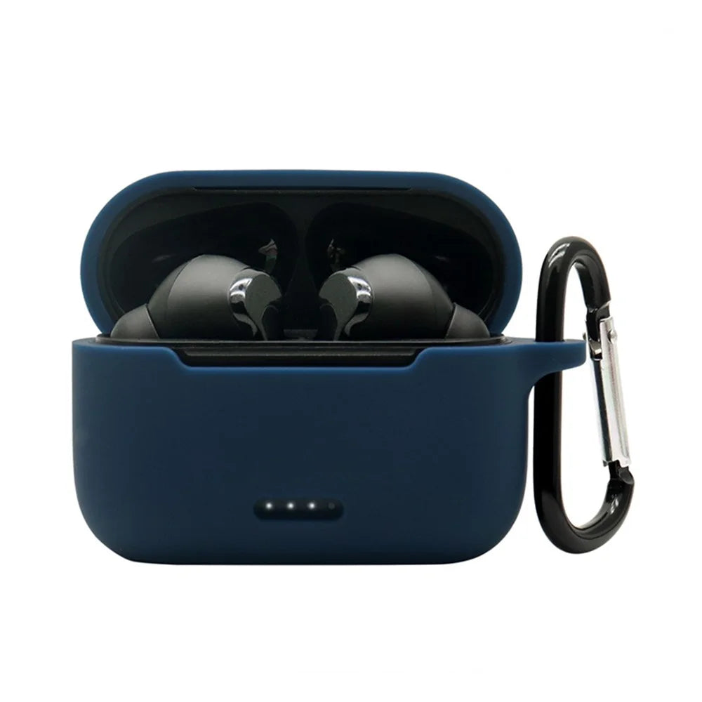 Anti-fall Silicone Case for TOZO NC2 Wireless Bluetooth-compatible Headphones Cover with Anti-lost Carabiner - Midnight Blue - 1