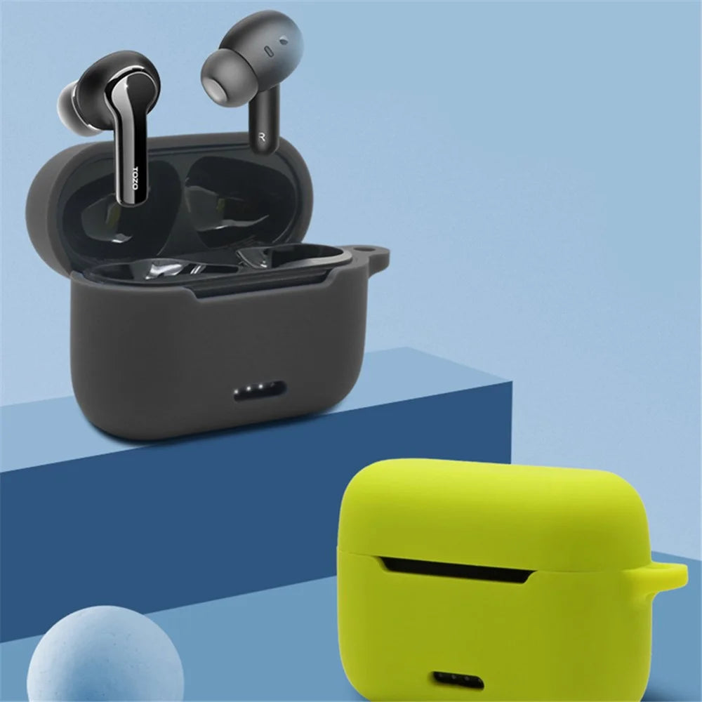 Anti-fall Silicone Case for TOZO NC2 Wireless Bluetooth-compatible Headphones Cover with Anti-lost Carabiner - Midnight Blue - 4
