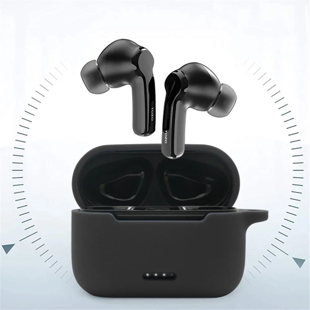 Anti-fall Silicone Case for TOZO NC2 Wireless Bluetooth-compatible Headphones Cover with Anti-lost Carabiner - Midnight Blue - 6