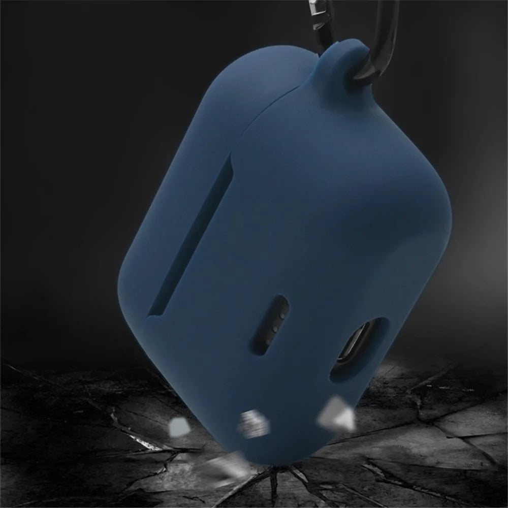 Anti-fall Silicone Case for TOZO NC2 Wireless Bluetooth-compatible Headphones Cover with Anti-lost Carabiner - Midnight Blue - 7