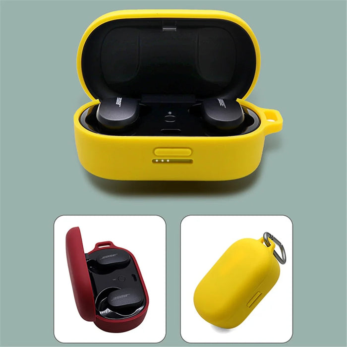 For Bose QuietComfort Earbuds Silicone Cover Bluetooth-compatible TWS Earphone Protective Sleeve Case with Anti-lost Buckle - White - 3